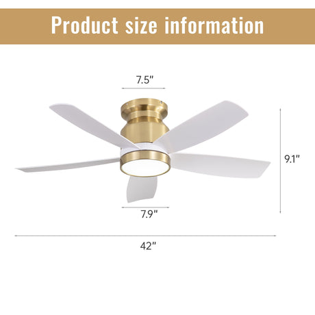 Flush Mount Ceiling Fan with LED Light and Remote Control HouseOfZazla