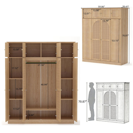 8 Door Armoire Wardrobe with Adjustable Shelves and Hanging Rod HouseOfZazla