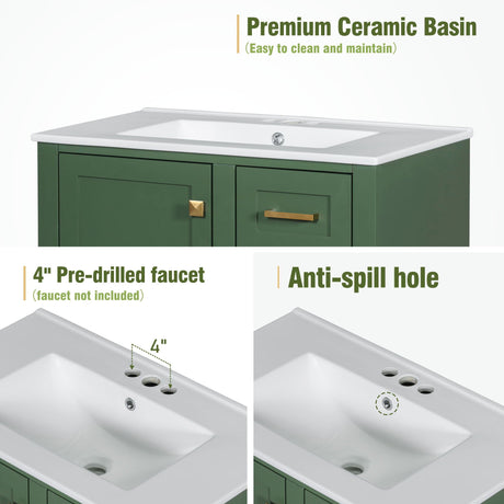 Bathroom Vanity, Modern Bathroom Cabinet With Sink Combo Set, Bathroom Storage Cabinet With A Soft Closing Door And 3 Drawers, Solid Wood Frame HouseOfZazla