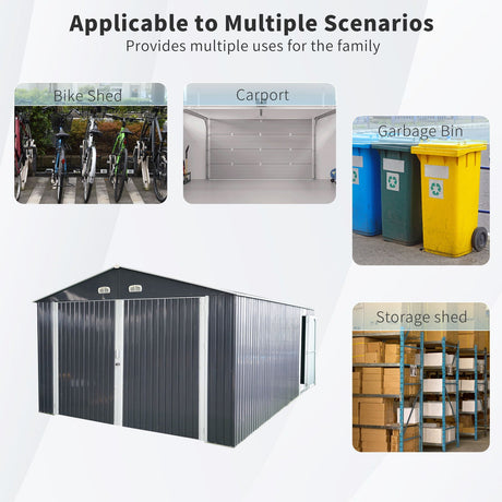 Outdoor Storage Shed Metal Garage Shed For Car, Bike, Lawnmower Backyard Tool House Building 2 Doors And 4 Vents - Black HouseOfZazla