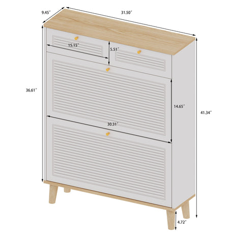 Modern Freestanding Shoe Cabinet With Flip Up Doors And Drawers, Compact Design For Entryway - White Natural HouseOfZazla