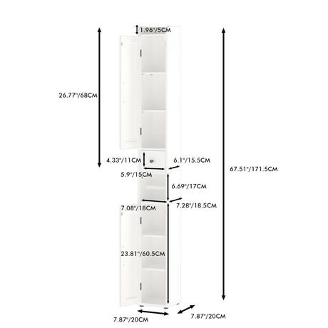 Slim Tall Bathroom Storage Cabinet With Adjustable Shelves, 2 Doors Freestanding Cabinet - White HouseOfZazla