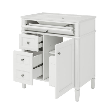 Bathroom Vanity With Medicine Cabinet, Royal Mirror Cabinet, Modern Bathroom Storage Cabinet With 2 Soft Closing Doors And 4 Drawers HouseOfZazla