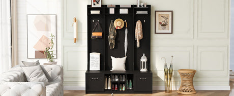 5 In 1 Entryway Bench With Coat Rack, 7 Sturdy Hooks, 2 Spacious Drawers And Adjustable Shelves HouseOfZazla