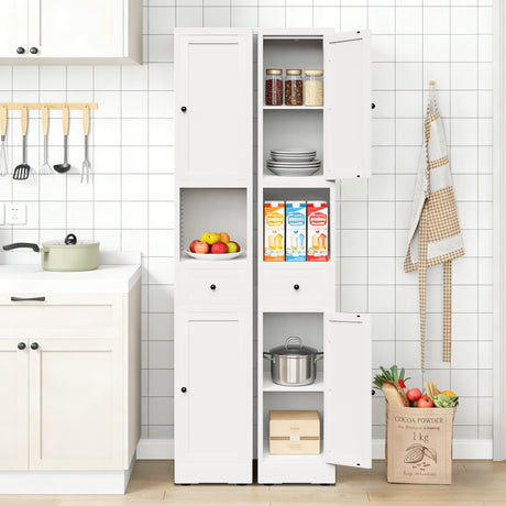 Tall Bathroom Storage Cabinet, 5-Tier Narrow With 2 Doors & Adjustable Shelves, Freestanding - White HouseOfZazla