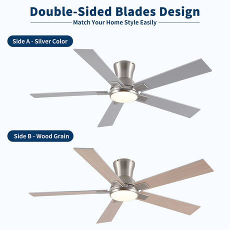 Low Profile Flush Mount Intergrated LED Ceiling Fan With Light And Reversible Quiet Motor HouseOfZazla