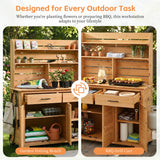 TOPMAX 65''H Large Garden Potting Bench with Lockable Wheels and Storage Cabinet