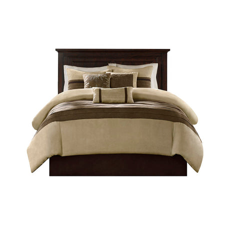 7 Piece Faux Suede Comforter Set Natural Queen HouseOfZazla