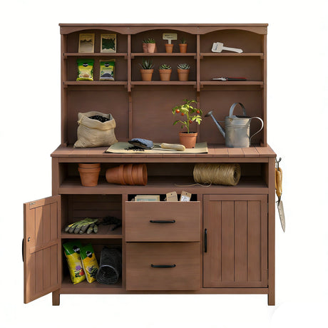 TOPMAX Large Fir Wood Potting Bench with Hutch and Storage HouseOfZazla