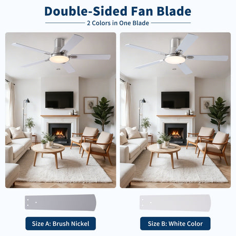 Flush Mount Ceiling Fans With LED Light And Remote Control, 5 Blades HouseOfZazla