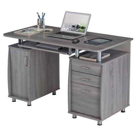 47.5'' Computer Desk with File Cabinet and Drawers, Storage Cabinet with Removable Shelf and Ventilation for CPU, Home Office Desk or Computer Workstation with Keyboard Tray, Grey Techni Mobili