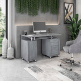 47.5'' Computer Desk with File Cabinet and Drawers, Storage Cabinet with Removable Shelf and Ventilation for CPU, Home Office Desk or Computer Workstation with Keyboard Tray, Grey Techni Mobili