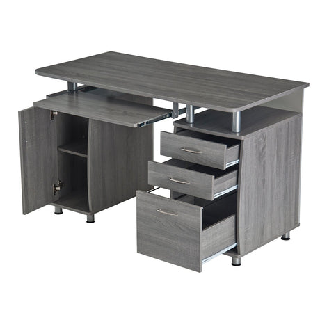 47.5'' Computer Desk with File Cabinet and Drawers, Storage Cabinet with Removable Shelf and Ventilation for CPU, Home Office Desk or Computer Workstation with Keyboard Tray, Grey Techni Mobili