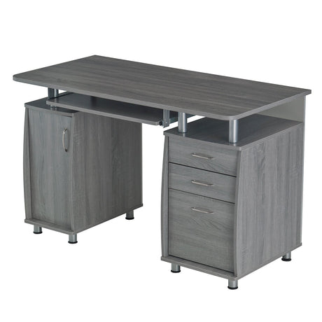 47.5'' Computer Desk with File Cabinet and Drawers, Storage Cabinet with Removable Shelf and Ventilation for CPU, Home Office Desk or Computer Workstation with Keyboard Tray, Grey Techni Mobili