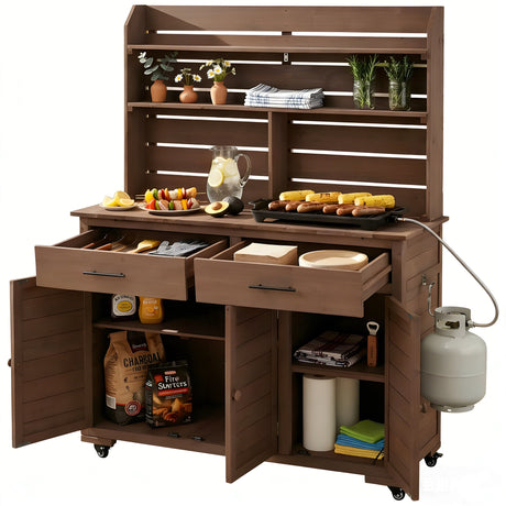 TOPMAX 65"H Large Garden Potting Bench with Storage and Lockable Wheels HouseOfZazla