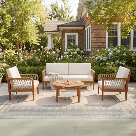 4-Piece Acacia Wood Outdoor Patio Furniture Set HouseOfZazla