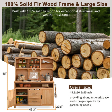 TOPMAX Large Fir Wood Potting Bench with Hutch, Cabinets & Drawers HouseOfZazla