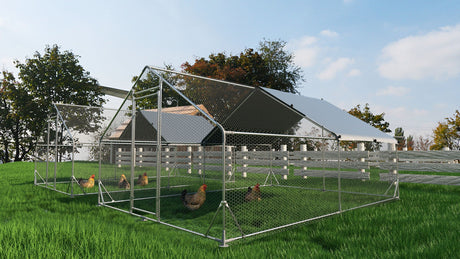 Large Metal Chicken Coop, Walk In Poultry Cage Hen Run House Rabbits Habitat Cage Spire Shaped Coop With Waterproof And Anti Ultraviolet Cover HouseOfZazla