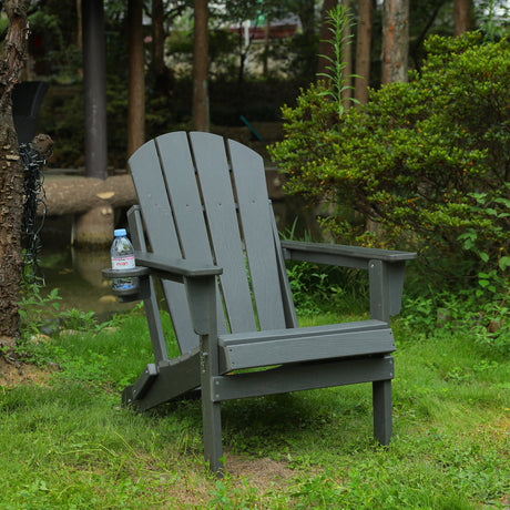 HDPE Folding Adirondack Chair with Dual Cup Holder - Gray HouseOfZazla