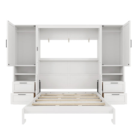 Queen Size Murphy Bed Wall Bed with Closet, Drawers and Shelves, White HouseOfZazla