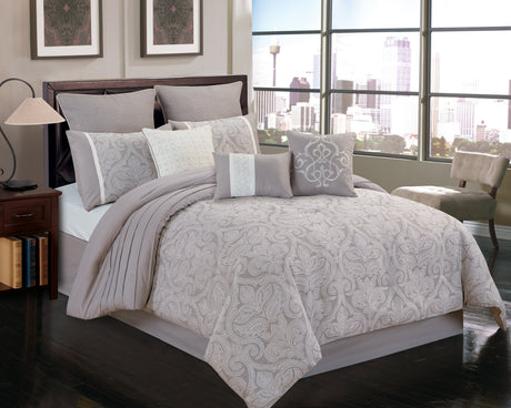Winthrop Grey Damask Jacquard 9 Pc Comforter Set HouseOfZazla