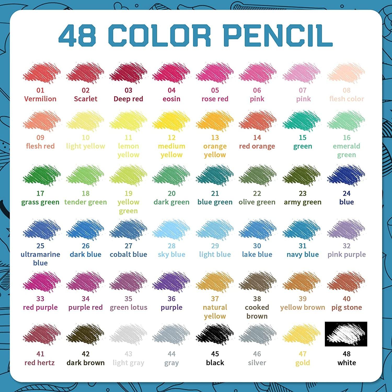 48 Color Colored Pencils, Suitable for Adults, Kids and Coloring Books, Artist Sketch Drawing - WoodArtSupply