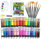 48 Pack Acrylic Paint Set, 30 Colors Acrylic Paint (36Ml) with 10 Brushes 5 Canvas 1 Paint Knife 1 Palette 1 Sponge WoodArtSupply