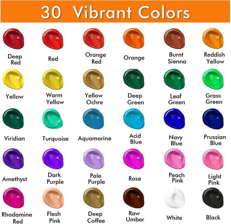 48 Pack Acrylic Paint Set, 30 Colors Acrylic Paint (36Ml) with 10 Brushes 5 Canvas 1 Paint Knife 1 Palette 1 Sponge WoodArtSupply