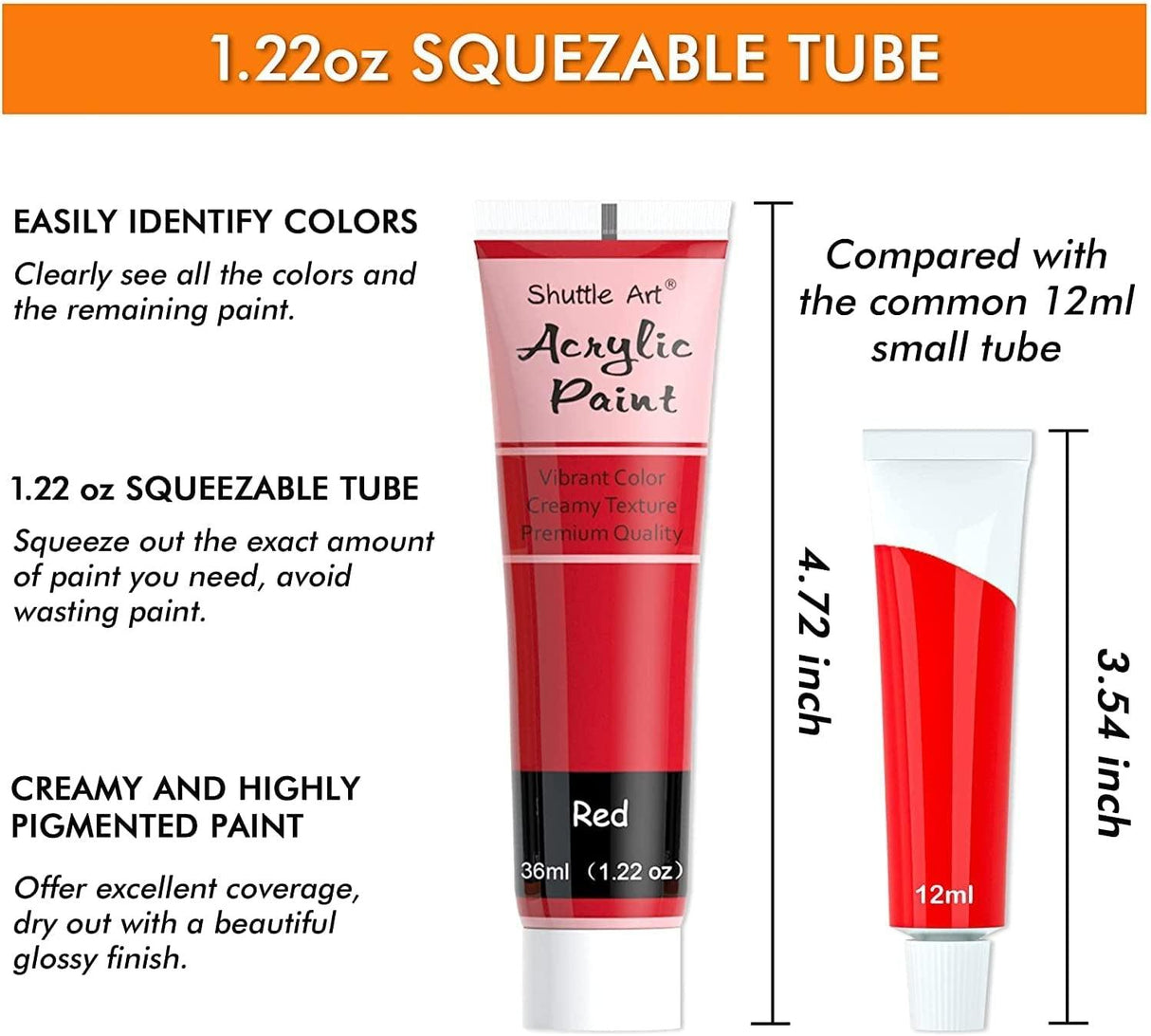 48 Pack Acrylic Paint Set, 30 Colors Acrylic Paint (36Ml) with 10 Brushes 5 Canvas 1 Paint Knife 1 Palette 1 Sponge WoodArtSupply