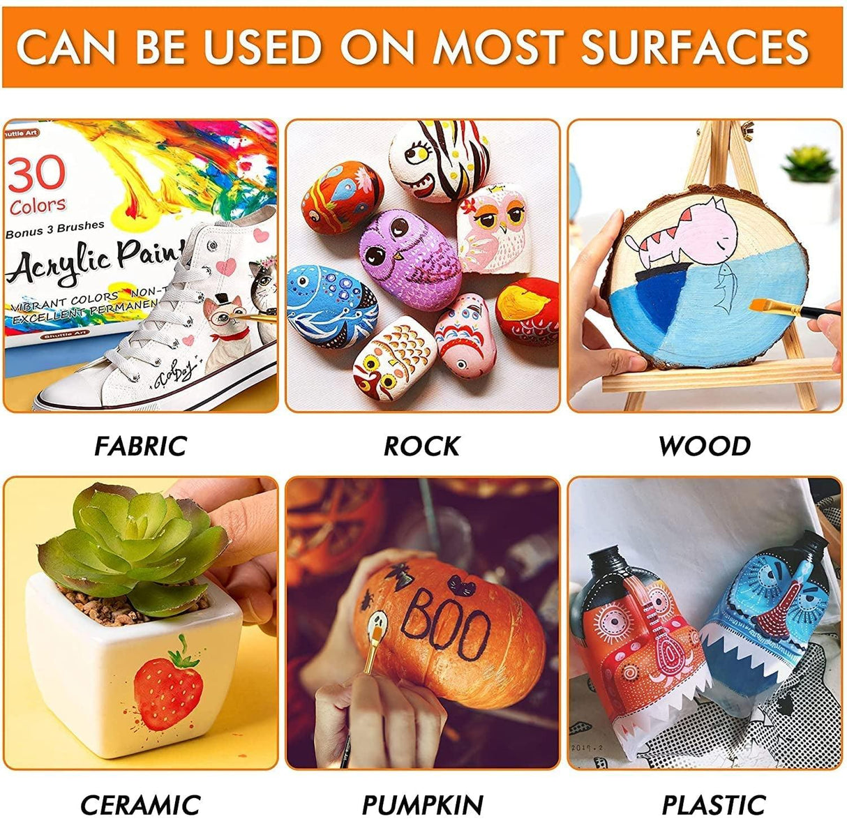 48 Pack Acrylic Paint Set, 30 Colors Acrylic Paint (36Ml) with 10 Brushes 5 Canvas 1 Paint Knife 1 Palette 1 Sponge WoodArtSupply