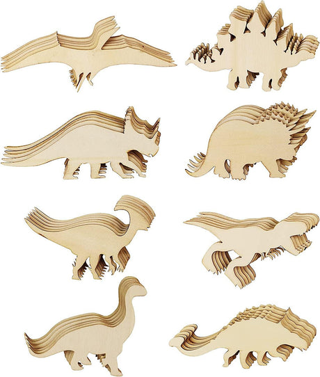 48 Pack Unfinished Wooden Dinosaur Animal Cutouts,Pterosauria,Tyrannosaurus Rex,Triceratops,Stegosaurus,Ankylosaurus Shapes (6 Pcs/Shape) WoodArtSupply