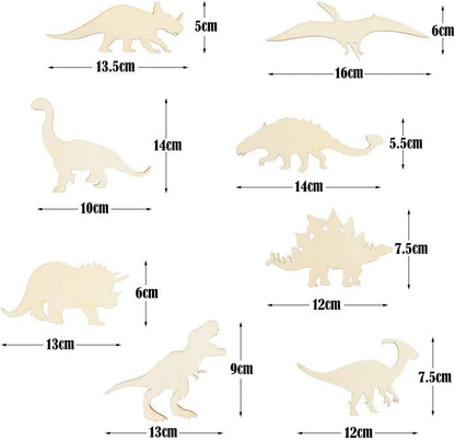 48 Pack Unfinished Wooden Dinosaur Animal Cutouts,Pterosauria,Tyrannosaurus Rex,Triceratops,Stegosaurus,Ankylosaurus Shapes (6 Pcs/Shape) - WoodArtSupply