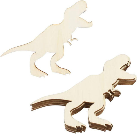 48 Pack Unfinished Wooden Dinosaur Animal Cutouts,Pterosauria,Tyrannosaurus Rex,Triceratops,Stegosaurus,Ankylosaurus Shapes (6 Pcs/Shape) WoodArtSupply