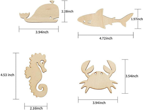 48 Pack Unfinished Wooden Ocean Sea Animal Life Cutouts,Octopus,Shark,Whale,Dolphin,Turtle,Crab,Squid,Seahorse Shapes (6 Pcs/Shape) WoodArtSupply