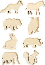 48 Pack Unfinished Wooden Woodland Forest Animal Life Cutouts,Bear,Fox,Elephant,Rabbit,Squirrel,Horse,Rhinoceros,Owl Shapes (6 Pcs/Shape) WoodArtSupply