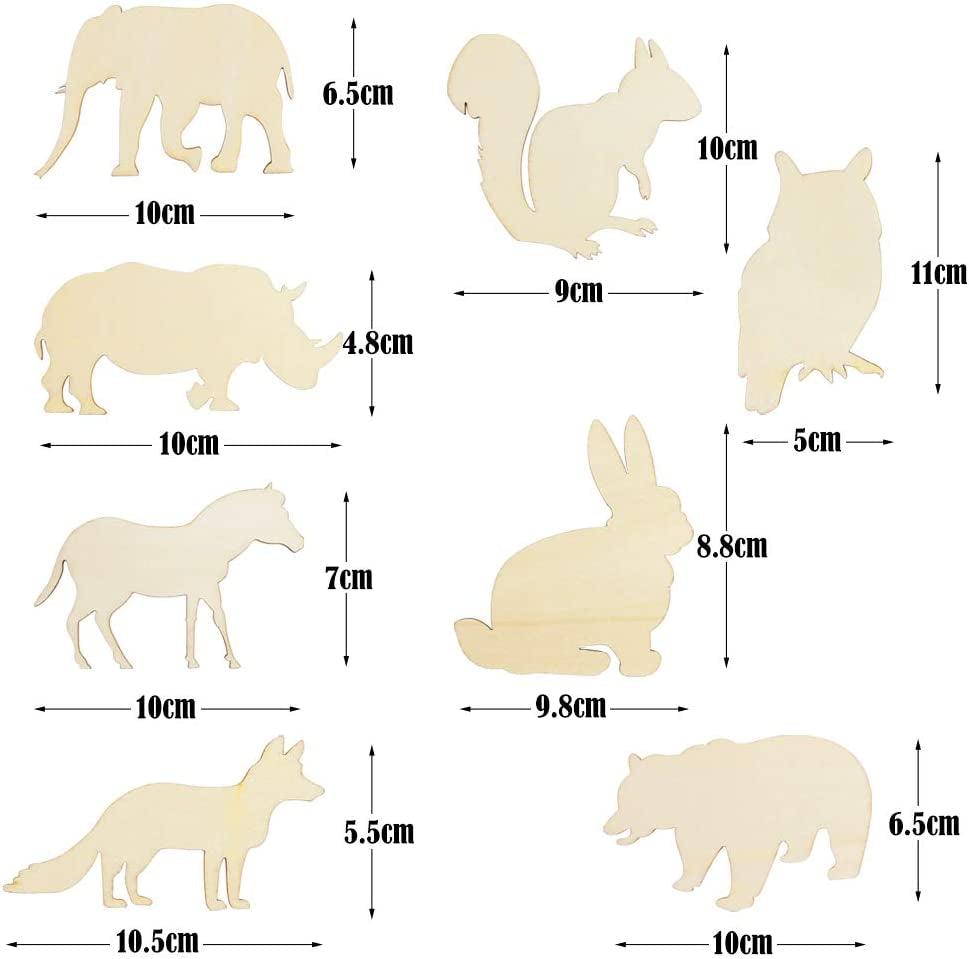 48 Pack Unfinished Wooden Woodland Forest Animal Life Cutouts,Bear,Fox,Elephant,Rabbit,Squirrel,Horse,Rhinoceros,Owl Shapes (6 Pcs/Shape) WoodArtSupply