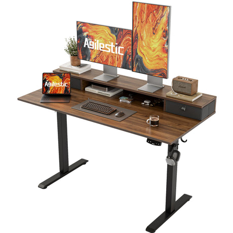 48 x 23 Inches Height Adjustable Electric Standing Desk with 2 Drawers, Stand Up Electric Desk Adjustable Height, Sit Stand Computer Gaming Table with Splice Board, Dark Walnut Agilestic