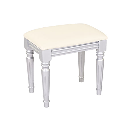 Luxury Vanity Desk With Round Mirror Height Adjustable Dressing Table Set Engineered Wood - Silver HouseOfZazla