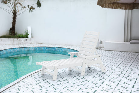 Lounge Chair Outdoor with Wood Texture, HDPE, Adjustable Backrest HouseOfZazla