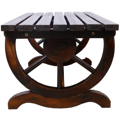 Outdoor Rustic Wooden Bench with Wagon Wheel Legs HouseOfZazla