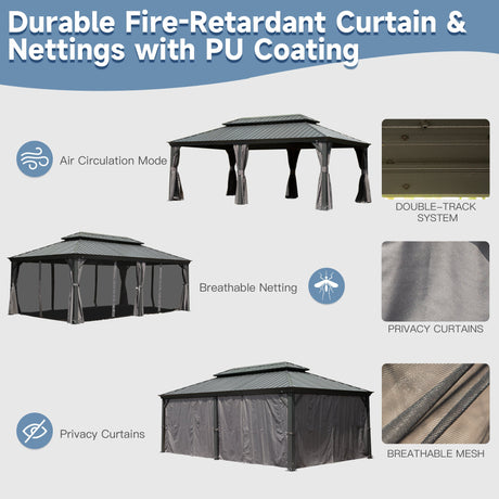 14' x 20' Hardtop Gazebo Outdoor Metal Gazebo Canopy HouseOfZazla