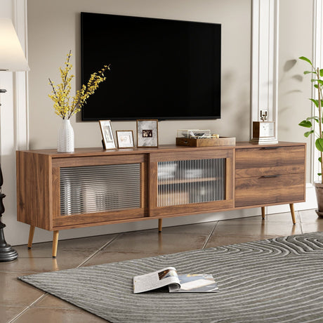 TV Stand Media Console With 2 Doors, 2 Drawers & Storage Cabinet - Walnut HouseOfZazla
