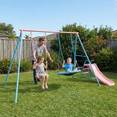 Xns107 - 2 Swing Set With Slide For Outdoor - Blue / Pink HouseOfZazla