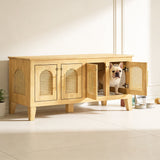 Lars Indoor Rattan Decorated Rubber Wood Dog Crate Cabinet