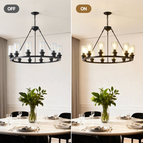 Black Wagon Wheel Chandelier 31.5 Inch Modern Farmhouse Pendant Light HouseOfZazla