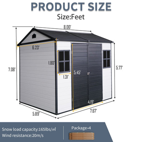 Resin Outdoor Storage Shed With Two - Window And Double - Door, Plastic Shed With Floor For Gargen, Patio, Yard, Lawn HouseOfZazla
