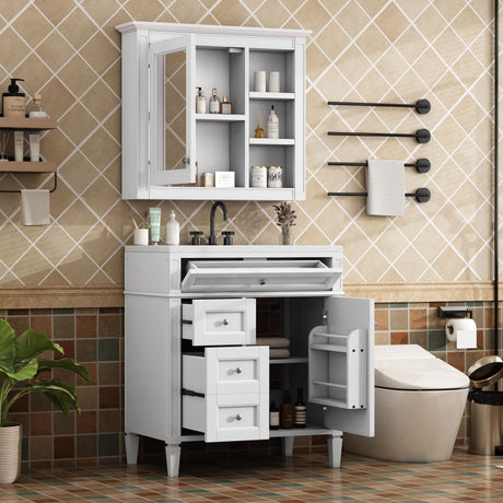 Bathroom Vanity With Medicine Cabinet, Royal Mirror Cabinet, Modern Bathroom Storage Cabinet With 2 Soft Closing Doors And 4 Drawers HouseOfZazla