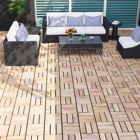 Interlocking Deck Tiles Checker Pattern, Square Acacia Hardwood Outdoor Flooring For Patio, Bancony, Pool Side HouseOfZazla