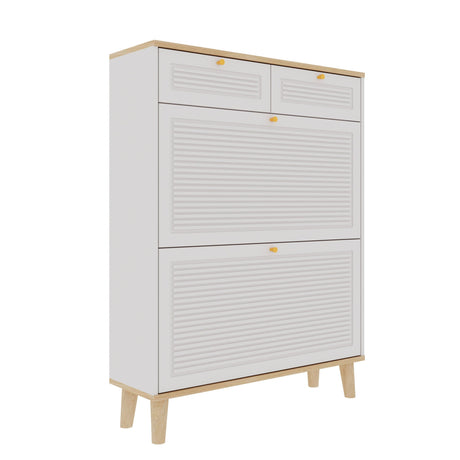 Modern Freestanding Shoe Cabinet With Flip Up Doors And Drawers, Compact Design For Entryway - White Natural HouseOfZazla