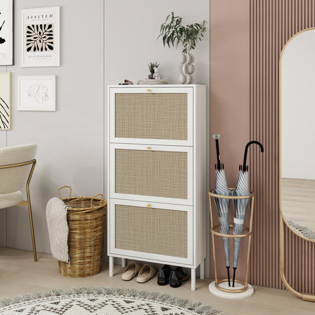 Modern Rattan 3 Door Shoe Rack Cabinet for Entryway HouseOfZazla